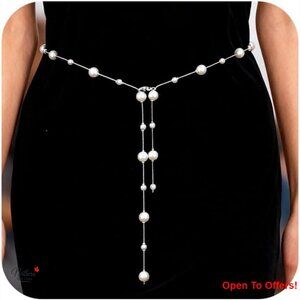 Silver Chain Belt with Pearls Adjustable Waist Belt for Dresses